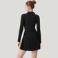 Long Sleeve Active Dress with Zip Front Closure and Pointed Collar
