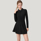 Long Sleeve Active Dress with Zip Front Closure and Pointed Collar