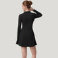 Long Sleeve Active Dress with Zip Front Closure and Pointed Collar