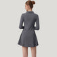 Long Sleeve Active Dress with Zip Front Closure and Pointed Collar