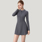 Long Sleeve Active Dress with Zip Front Closure and Pointed Collar