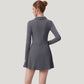Long Sleeve Active Dress with Zip Front Closure and Pointed Collar