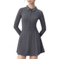 Long Sleeve Active Dress with Zip Front Closure and Pointed Collar