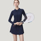 Long Sleeve Active Dress with Zip Front Closure and Pointed Collar