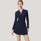 Long Sleeve Active Dress with Zip Front Closure and Pointed Collar
