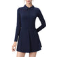Long Sleeve Active Dress with Zip Front Closure and Pointed Collar
