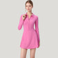 Long Sleeve Active Dress with Zip Front Closure and Pointed Collar