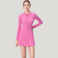 Long Sleeve Active Dress with Zip Front Closure and Pointed Collar