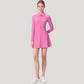 Long Sleeve Active Dress with Zip Front Closure and Pointed Collar