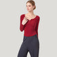 Long Sleeve Henley Activewear Top with Scoop Neckline and Streamlined Fitted Silhouette