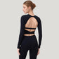 Long Sleeve Cropped Sports Top with Open Back and Crisscross Strap Detail