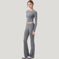 Long Sleeve Cropped Sports Top with Open Back and Crisscross Strap Detail