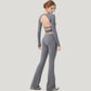 Long Sleeve Cropped Sports Top with Open Back and Crisscross Strap Detail