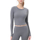 Long Sleeve Cropped Sports Top with Open Back and Crisscross Strap Detail