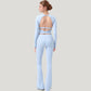 Long Sleeve Cropped Sports Top with Open Back and Crisscross Strap Detail