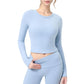 Long Sleeve Cropped Sports Top with Open Back and Crisscross Strap Detail