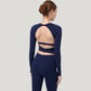 Long Sleeve Cropped Sports Top with Open Back and Crisscross Strap Detail
