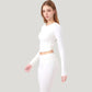 Long Sleeve Cropped Sports Top with Open Back and Crisscross Strap Detail