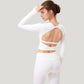 Long Sleeve Cropped Sports Top with Open Back and Crisscross Strap Detail