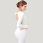 Long Sleeve Cropped Sports Top with Open Back and Crisscross Strap Detail