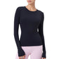 Long Sleeve Fitted Activewear Top with Crew Neck and Thumbhole Cuffs