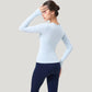 Long Sleeve Fitted Activewear Top with Crew Neck and Thumbhole Cuffs