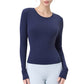 Long Sleeve Fitted Activewear Top with Crew Neck and Thumbhole Cuffs