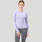 Long Sleeve Fitted Activewear Top with Crew Neck and Thumbhole Cuffs