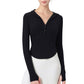Long Sleeve Henley Hoodie Activewear Top with Streamlined Fit and Lightweight Stretch Fabric