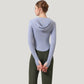 Long Sleeve Henley Hoodie Activewear Top with Streamlined Fit and Lightweight Stretch Fabric