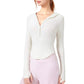 Long Sleeve Henley Hoodie Activewear Top with Streamlined Fit and Lightweight Stretch Fabric