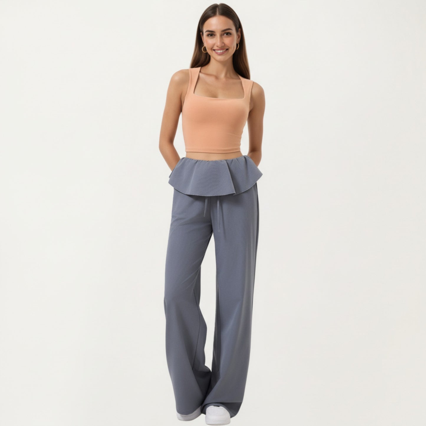 Square Neck Cropped Active Tank Top with Wide Straps and Fitted Stretch Design