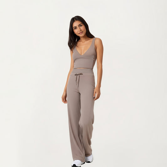 High Waist Flare Leg Pants with Foldover Waistband and Stretch Performance Fabric