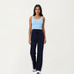 High Waist Flare Leg Pants with Foldover Waistband and Stretch Performance Fabric