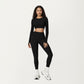 Ribbed Cropped Long-Sleeve Top with Square Neckline and Contour Seaming