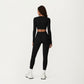 Ribbed Cropped Long-Sleeve Top with Square Neckline and Contour Seaming