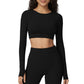Ribbed Cropped Long-Sleeve Top with Square Neckline and Contour Seaming