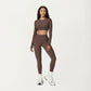 Ribbed Cropped Long-Sleeve Top with Square Neckline and Contour Seaming