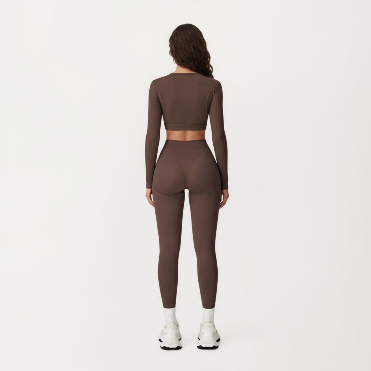 Ribbed Cropped Long-Sleeve Top with Square Neckline and Contour Seaming