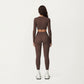 Ribbed Cropped Long-Sleeve Top with Square Neckline and Contour Seaming