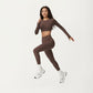 Ribbed Cropped Long-Sleeve Top with Square Neckline and Contour Seaming