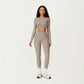 Ribbed Cropped Long-Sleeve Top with Square Neckline and Contour Seaming