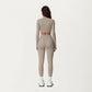Ribbed Cropped Long-Sleeve Top with Square Neckline and Contour Seaming