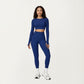 Ribbed Cropped Long-Sleeve Top with Square Neckline and Contour Seaming