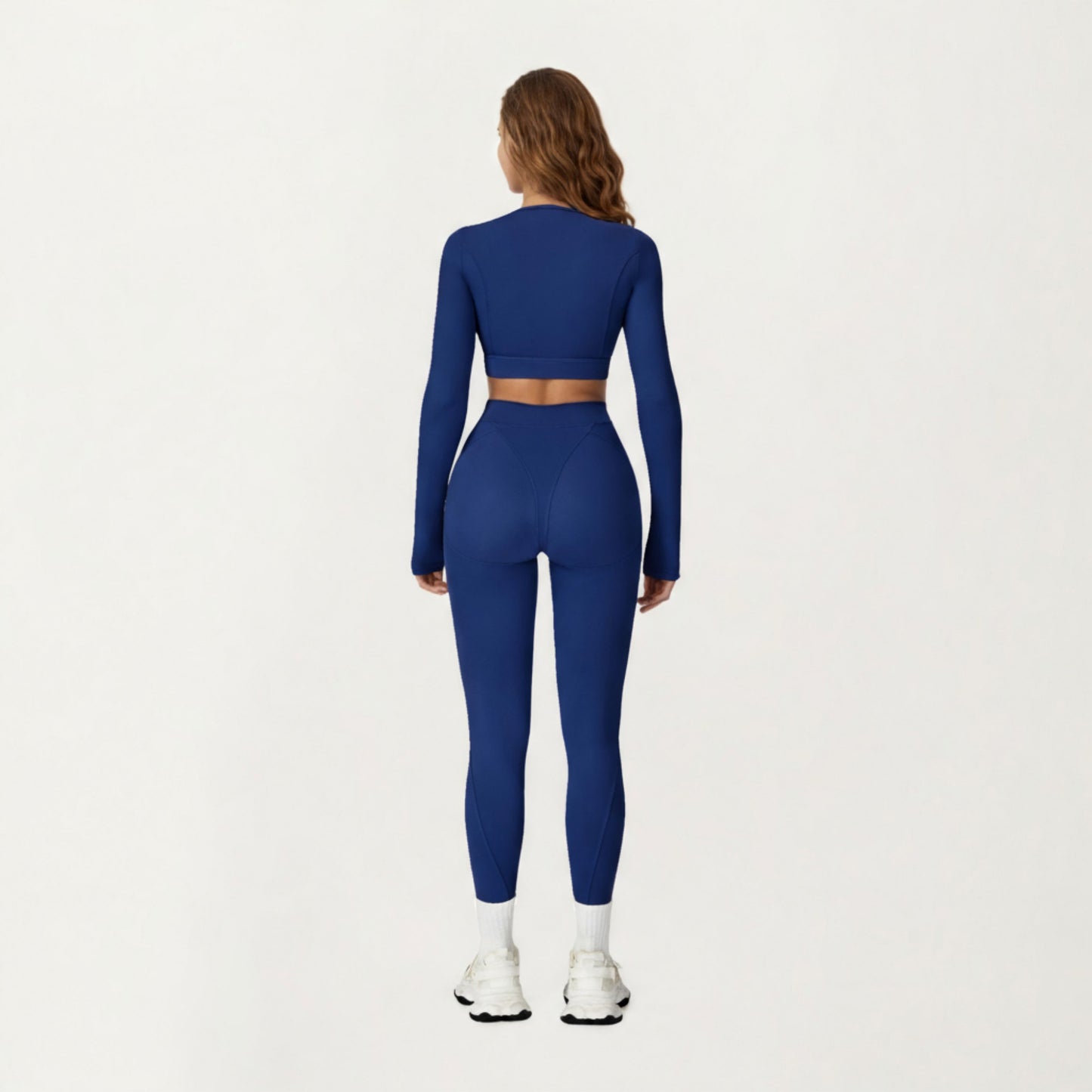 Ribbed Cropped Long-Sleeve Top with Square Neckline and Contour Seaming