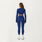 Ribbed Cropped Long-Sleeve Top with Square Neckline and Contour Seaming