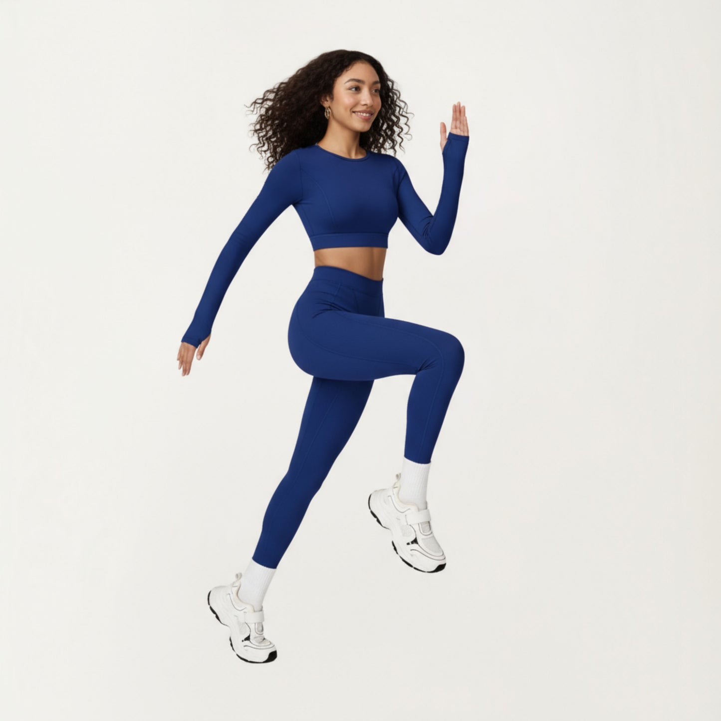 Ribbed Cropped Long-Sleeve Top with Square Neckline and Contour Seaming