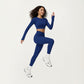 Ribbed Cropped Long-Sleeve Top with Square Neckline and Contour Seaming