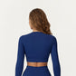 Ribbed Cropped Long-Sleeve Top with Square Neckline and Contour Seaming