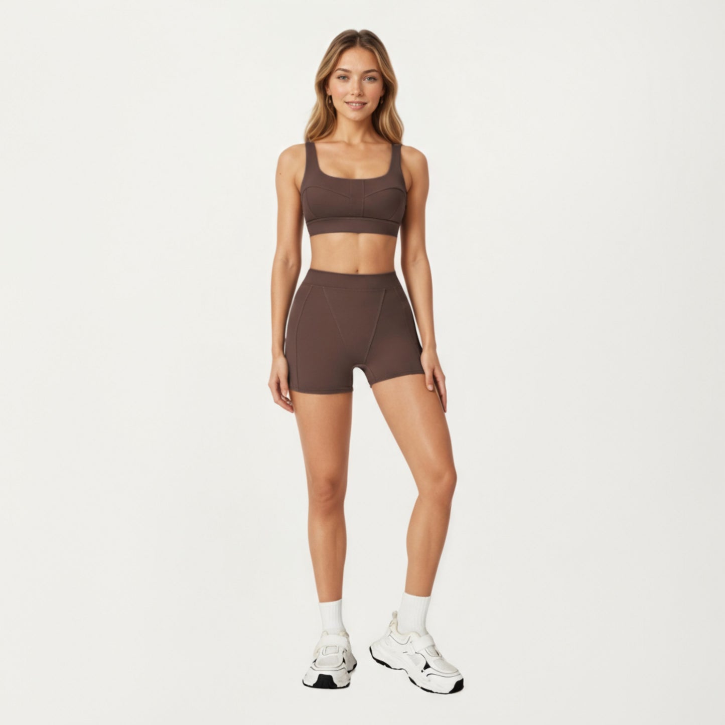 Square Neck Sports Bra with Contour Seam Design and Wide Supportive Straps